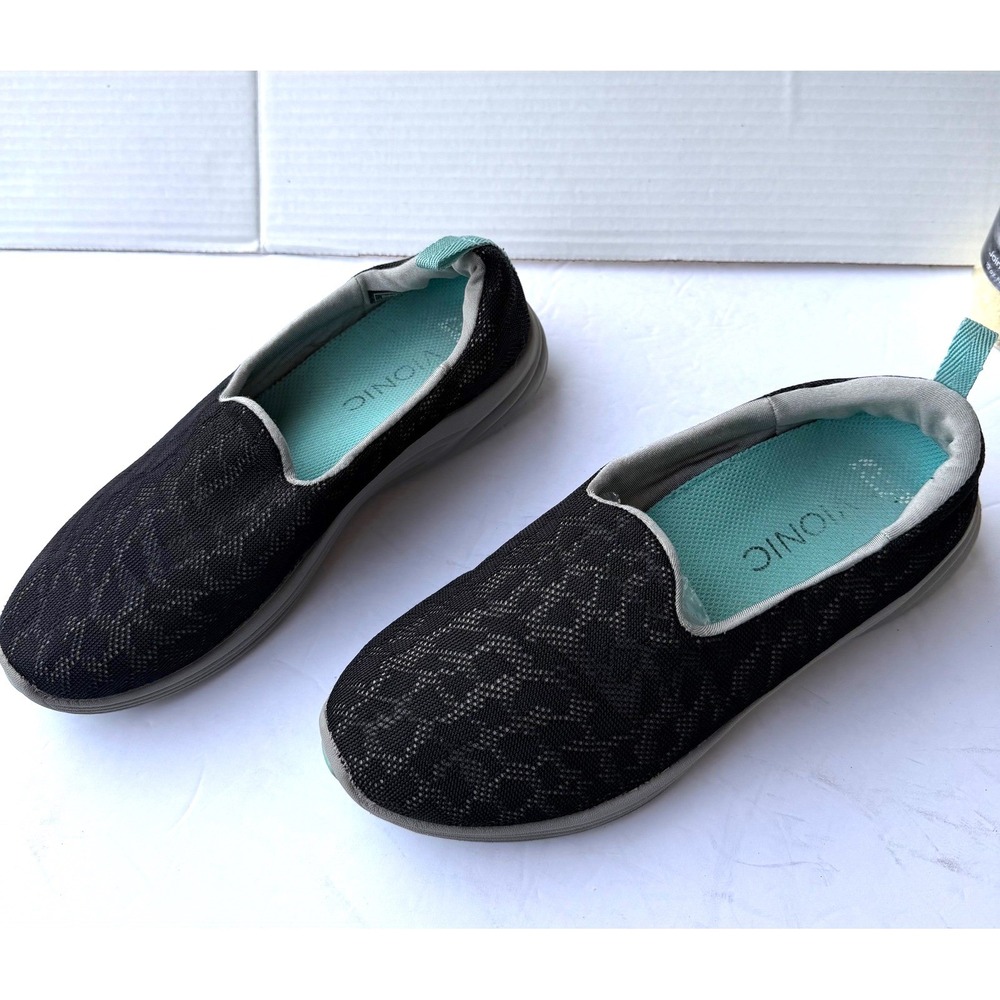 Vionic Hydra Mesh Black White and Teal Slip On Flat Comfort Sneaker Shoes‎ Sz 8
